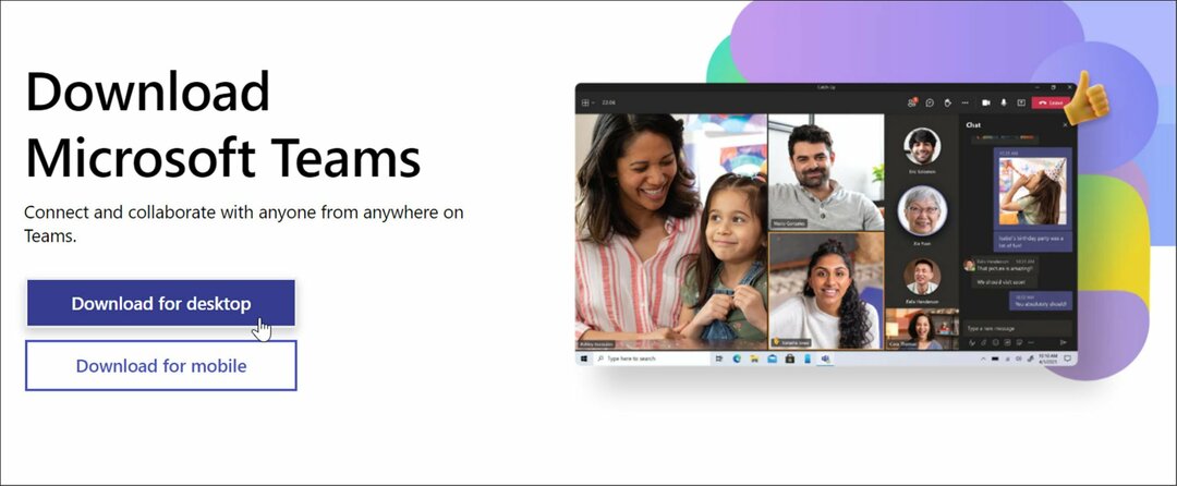 Microsoft Teams lejupielādes lapa