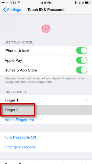 Visi pirkstu nospiedumi tiks parādīti jūsu Touch ID un piekļuves koda ekrānā