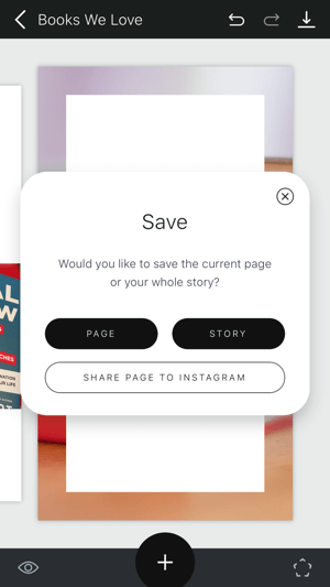 Izveidojiet izvērstā Instagram stāsta 11. darbību, parādot stāsta saglabāšanas iespējas.