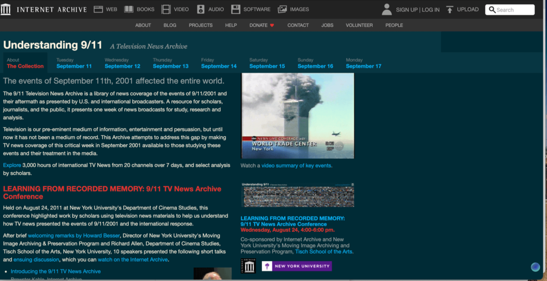 9-11 speciālā sadaļa Interneta arhīvs