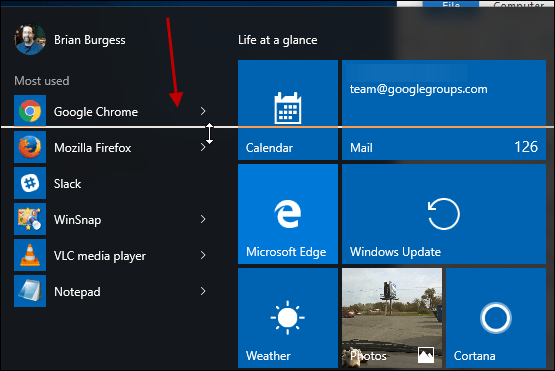 Windows 10 izvēlnes Sākt mainīšana
