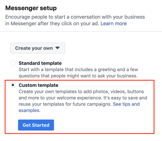 Facebook Click to Messenger reklāmas, 3. darbība.