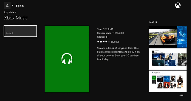 Xbox mūzikas lietotne
