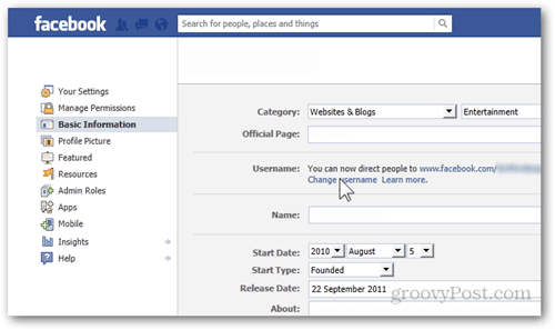 facebook iestatījumu preferences pamatinformācija lietotājvārds mainīt lietotājvārdu