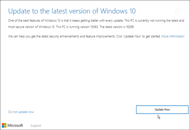 atjaunināt palīgu Windows 10