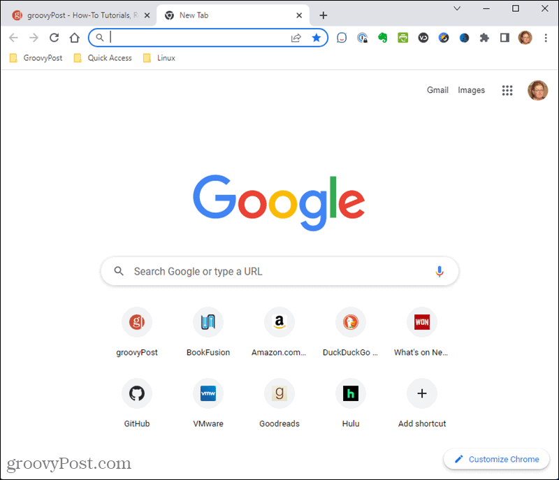 Noklusējuma jaunas cilnes lapa pārlūkā Chrome