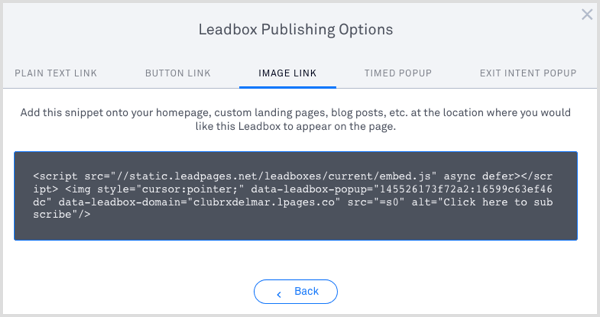 LeadPages svina kastes publicēšanas kods 