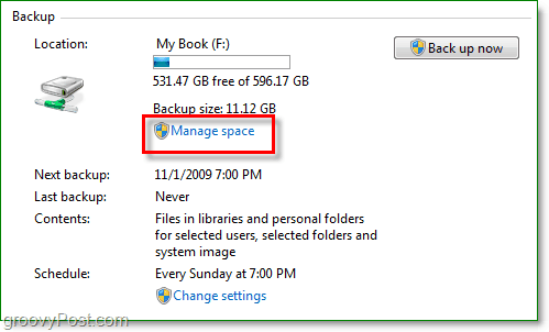 Windows 7 dublēšana - pārvaldiet diska dublējuma vietu