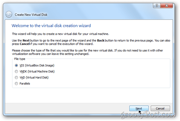 VirtualBox izvēlieties virtuālā lodziņa diska attēla tipa Windows 8