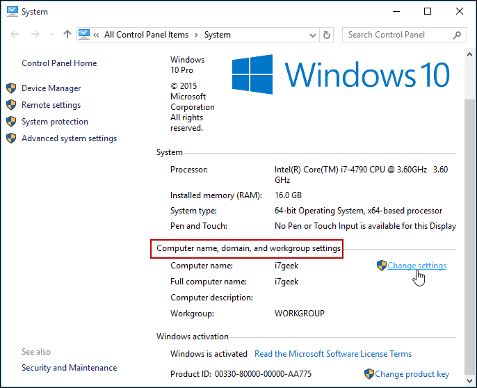 Mainiet iestatījumus Windows 10 vadības panelis