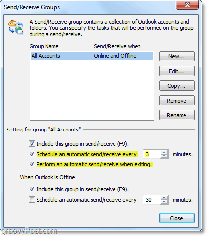 rediģējiet automātiskās nosūtīšanas un saņemšanas laiku programmā Outlook 2010