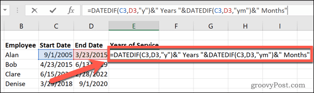 Excel datums, ja gadi un mēneši ir pabeigti