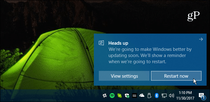 Restartējiet nepieciešamo Windows 10 kumulatīvo atjauninājumu