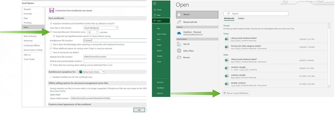 Saglabājiet Excel failus programmā OneDrive AutoRecover programmā Excel