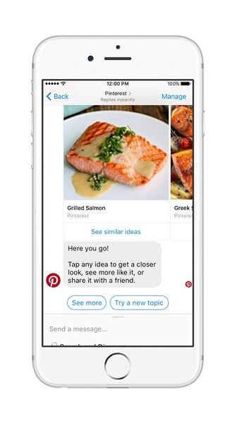 Pinterest bots nodrošina Pinterest meklēšanas iespējas un ieteikumus Messenger.