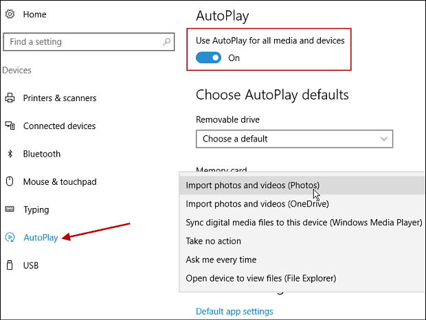 Izvēlieties AutoPlay Defaults