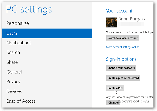 Windows 8: izveidojiet PIN numuru, lai pieteiktos