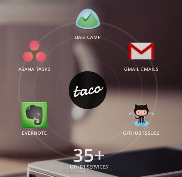 Savienojiet visus savus pakalpojumus ar Taco lietotni.