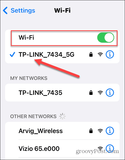 Izveidojiet savienojumu ar Wi-Fi iPhone