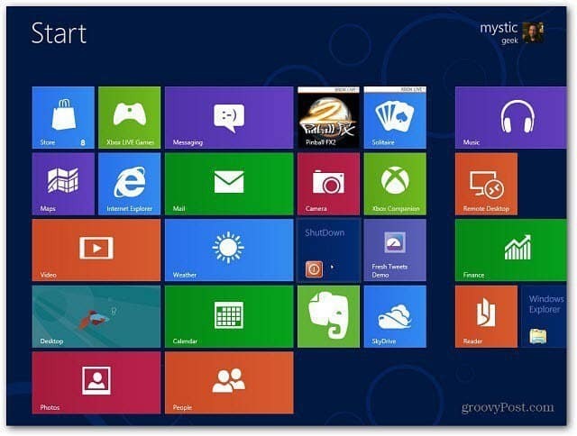 Izveidojiet Windows 8 sākuma ekrāna izslēgšanas flīzi