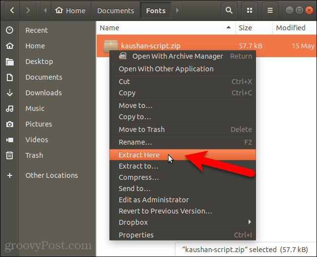 Izvilkums fontu failu Nautilus Ubuntu