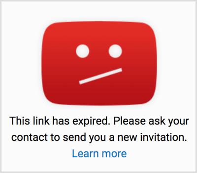 YouTube ielūguma saites derīguma termiņš ir beidzies