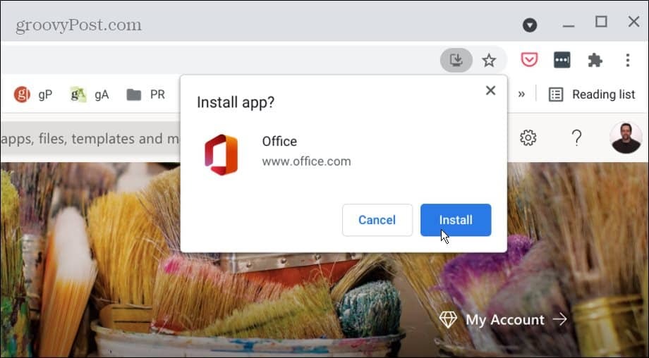 instalējiet Office pwa Chromebook datorā