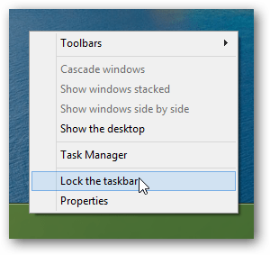 bloķēt Windows 8 uzdevumjoslu