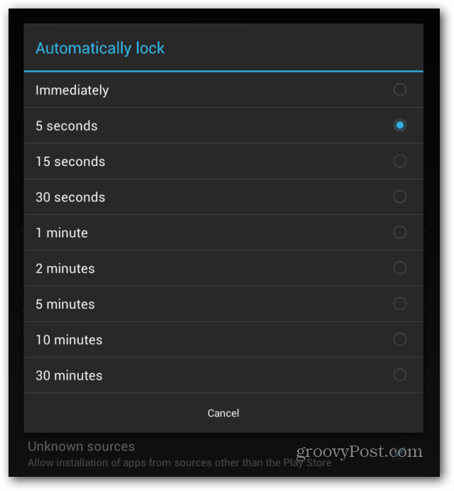 Goggle Nexus 7 bloķēšanas ekrāns automātiski bloķē intervālu
