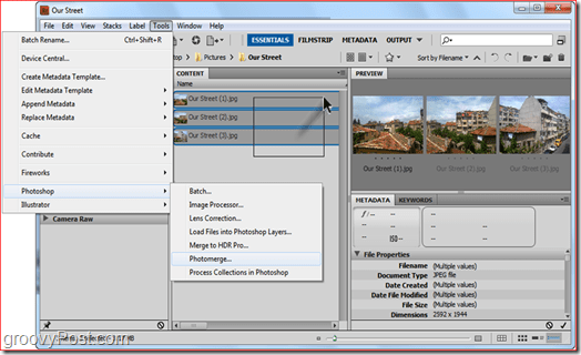 Padomi, kā izveidot panorāmu, izmantojot Adobe Bridge un Adobe Photoshop