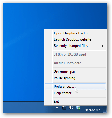 Dropbox preferences