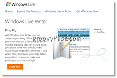 Windows Live Writer 2008 lejupielādes lapa