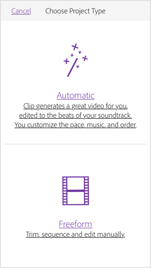 Atlasiet Automātiski, lai Adobe Premiere Clip izveidotu jums videoklipu.