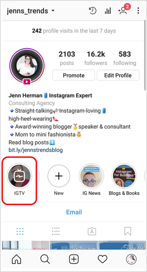 IGTV ikona Instagram profilā