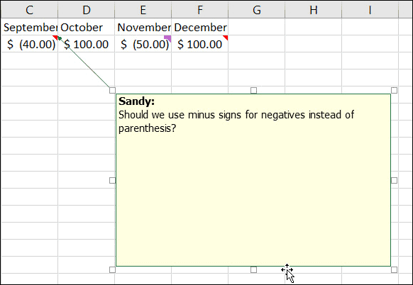 Mainiet piezīmju izmēru vai pārvietojiet to programmā Excel