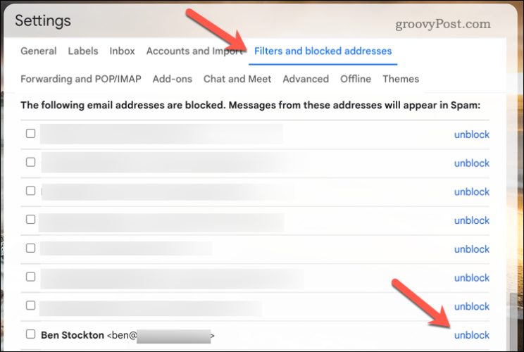 Atbloķējiet lietotāju pakalpojumā Gmail