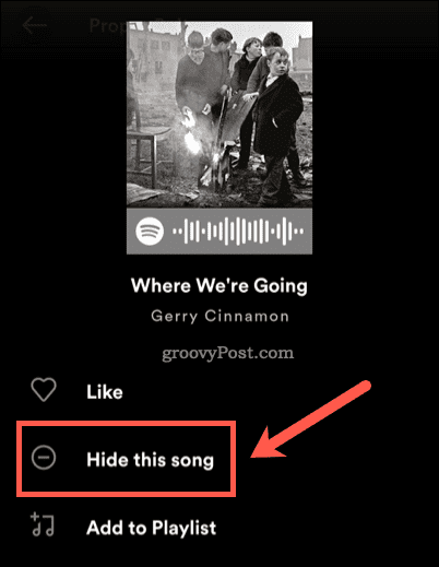 Slēpt dziesmu pakalpojumā Spotify