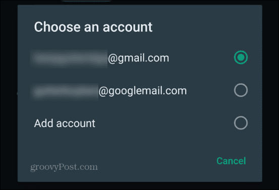whatsapp izvēlieties Gmail kontu