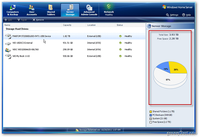 Windows mājas serveris: pievienojiet ārēju cieto disku, lai palielinātu krātuvi