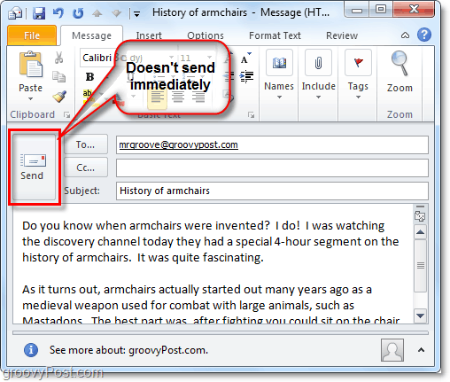 sūtīt e-pastu perspektīvā 2010 nenozīmē, ka tas tiek piegādāts nekavējoties