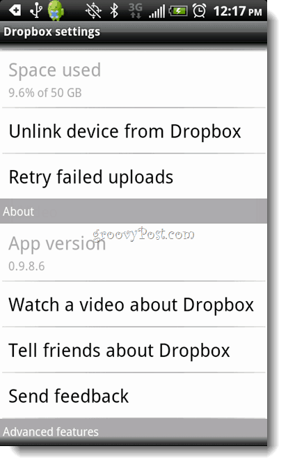 Android Dropbox atinstalēšana