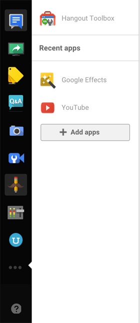 google + hangouts kreisās puses vadības paneļa attēls