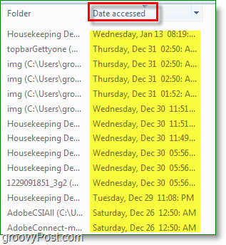 Windows 7 ekrānuzņēmums - izmantošanas datums, kad piekļuvei meklēšanai.