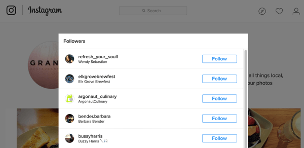 Lūk, kā jūsu sekotāju saraksts tiek parādīts Instagram.