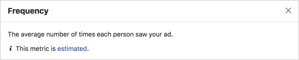 Facebook reklāmas Biežuma metrika.