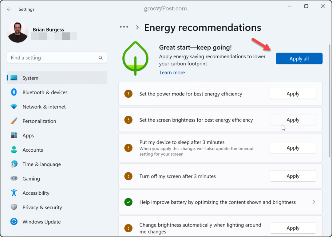 Kā lietot enerģijas ieteikumus operētājsistēmā Windows 11