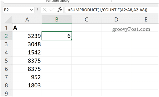 Unikālo vērtību kopējā skaita aprēķināšana šūnu diapazonā programmā Excel