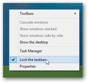 atbloķēt Windows 8 uzdevumjoslu
