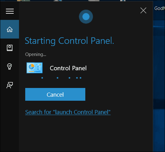 Windows 10 Cortana Atveriet vadības paneli