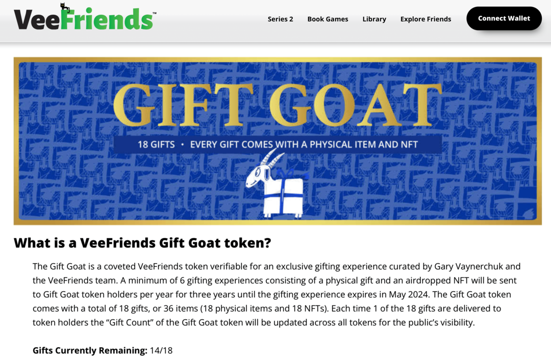 VeeFriends Gift Goat žetonu priekšrocību attēls VeeFriends vietnē